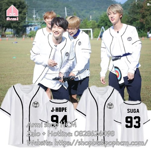 Áo bóng chày BTS mặc ngắn tay màu trắng