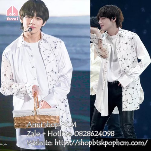 Áo sơ mi trắng V BTS dài tay