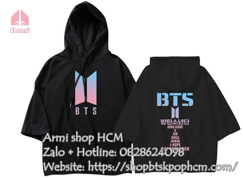 Áo hoodie BTS tay lỡ màu đen