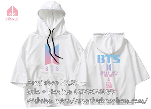 Áo hoodie BTS tay lỡ màu trắng