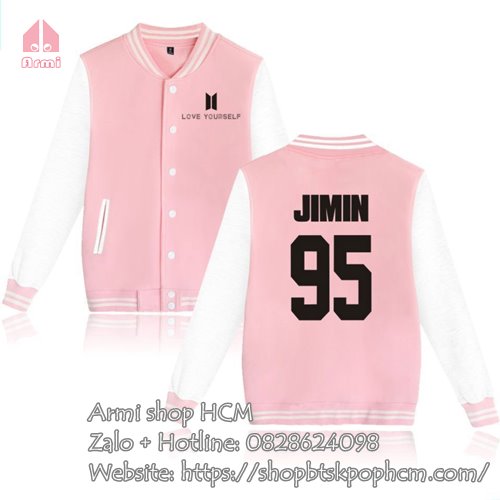 Áo khoác bóng chày nữ BTS Jimin màu hồng