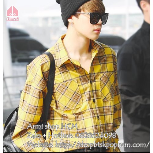 Áo sơ mi Jimin BTS mặc caro vàng đen